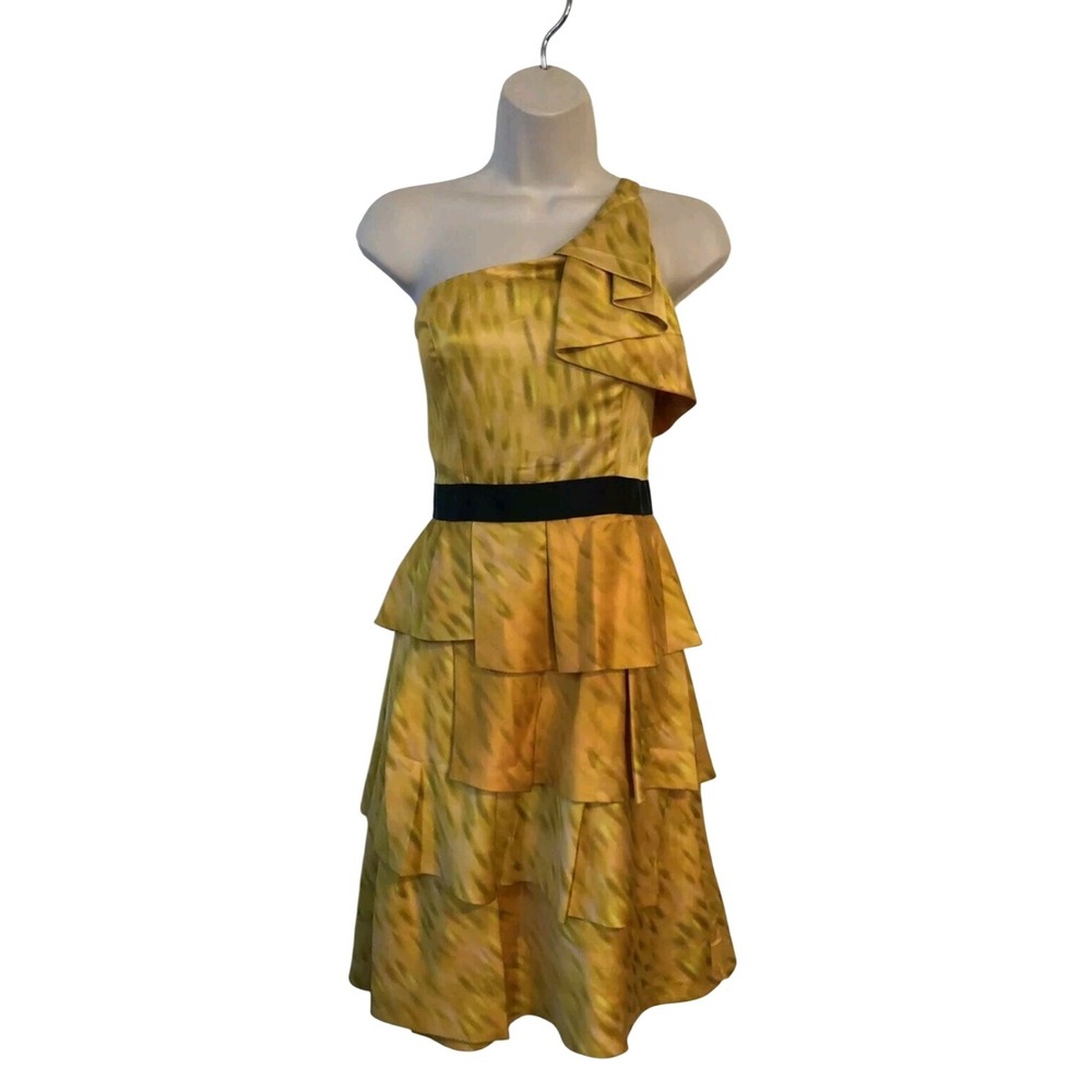The Limited Gold One Shoulder Ruffle Tiered Dress Party Cocktail Size 14 NWT $89
